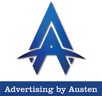 SO Services - Blue stylized letter "A" logo above the text "Advertising by Austen" highlights expert advertising on a blue background strip.